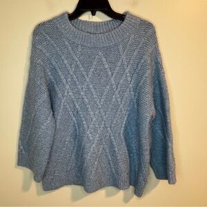 Lands End alpaca wool blend, 3/4 sleeve drop shoulder cableknit sweater M 10/12